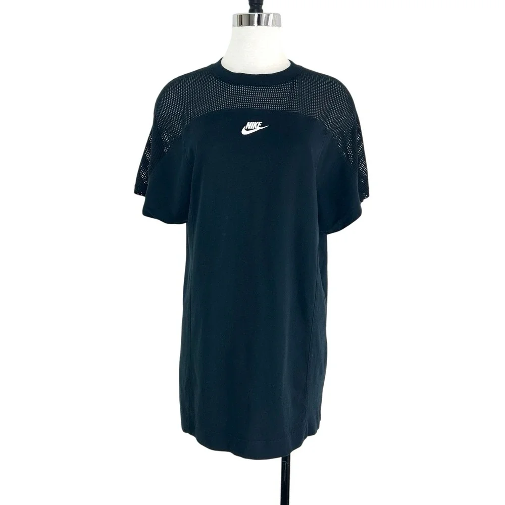 Nike Sportswear Mesh Jersey Shirt Dress Small Black Cotton‎ Sporty Athletic